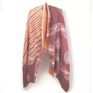 Kantha Fringed Patchwork Reversible Shawl Wrap Scarf Festival Fairy Sz 36"/84" D
